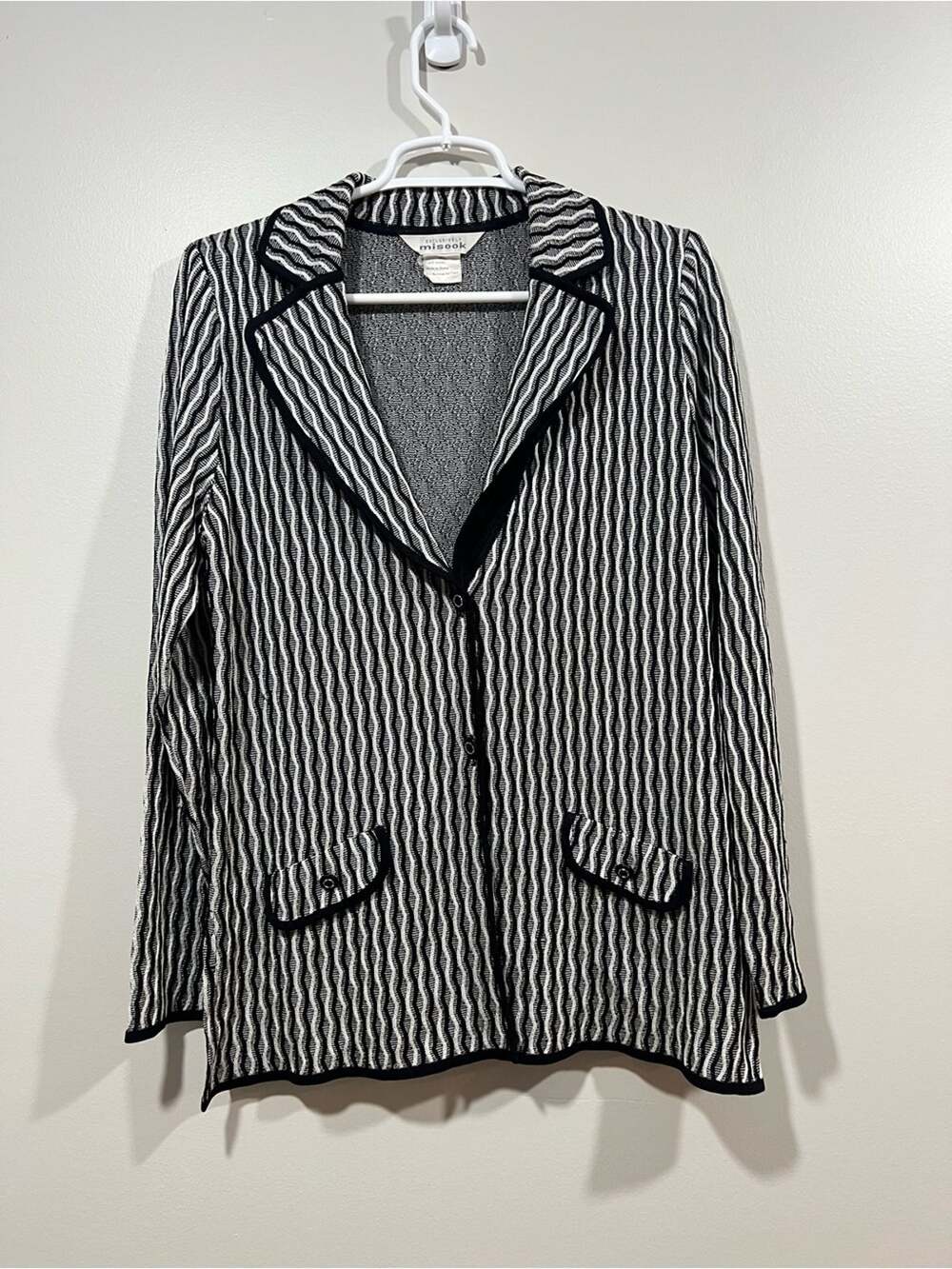 Misook Black & White Textured Knit Blazer Size XS